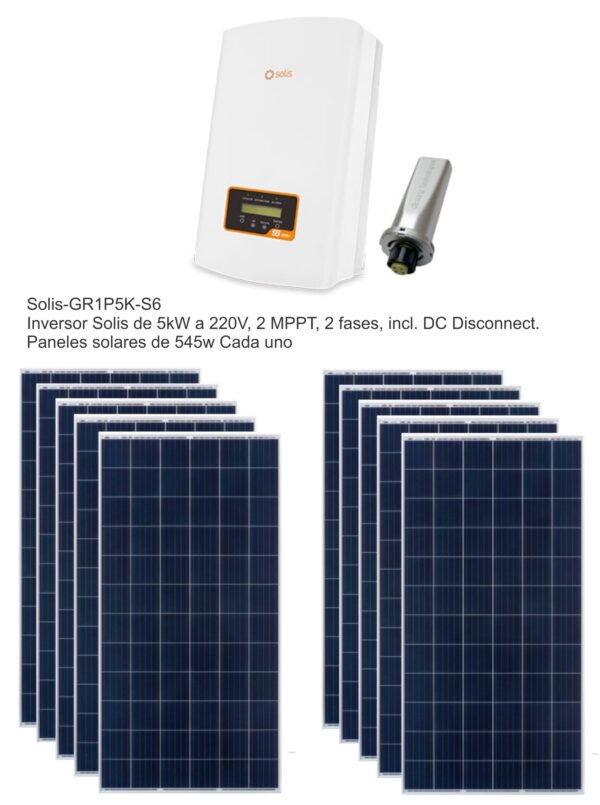 KIT DE 10 PANELES SOLARES DE 545W  E INVERSOR SOLIS DE 5kW